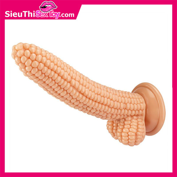 Dương vật giả hình trái bắp silicon mềm dẻo, có đế dán tường
